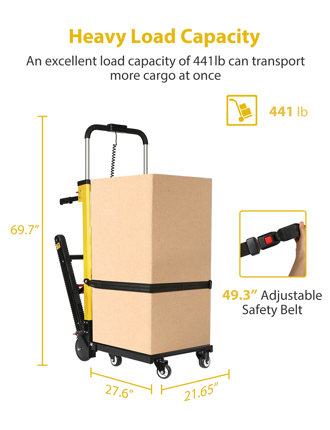 Electric Stair Climbing Hand Trucks Dolly Cart, 441lb Max Load Heavy Duty, 120W Motor Powered Stair Climber Dolly Cart with 6 Wheels Motor Battery Powered for Furniture Family Logistics Warehouse