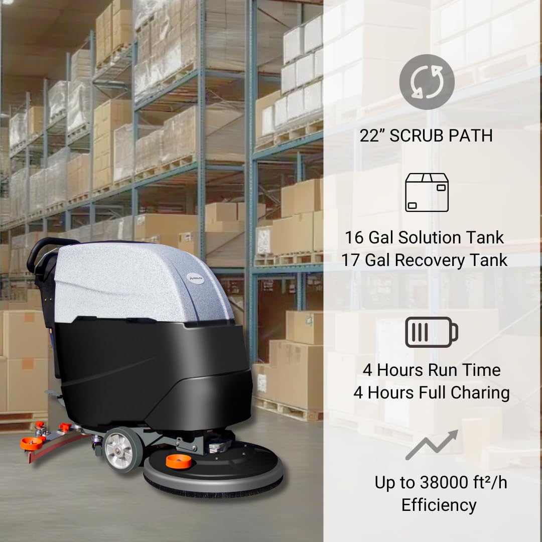 AIOLITH AF2217 Auto Self-Propelled Floor Scrubber Kit, 22" Path, 17-Gal, Up to 38000 ft²/h, Lithium Battery, Heavy-Duty & High-Efficiency Cleaning for Warehouses, Schools, Hospitals, Malls