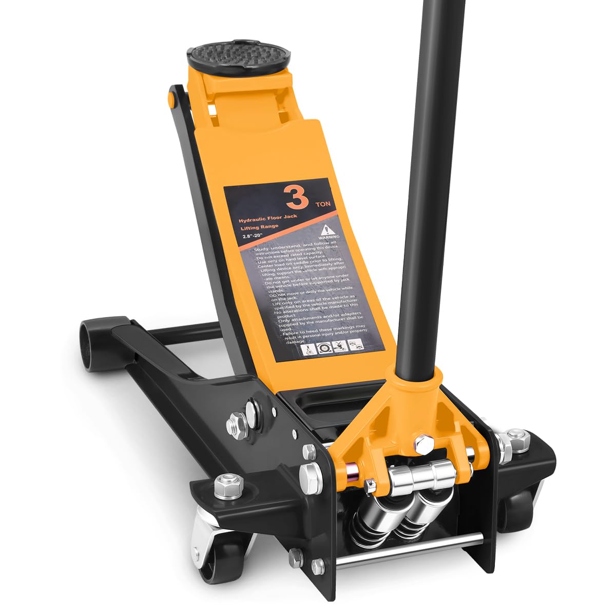 DNA Motoring Low Profile Hydraulic Trolley Service/Floor Jack, 3 Ton (6000 lbs) Capacity Heavy Duty Hydraulic Car Jack, Lifting Range 3"-20", Orange, TOOLS-00475-OG