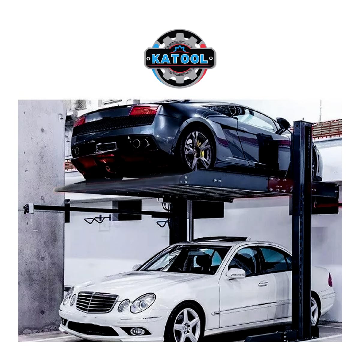 KATRAX KT-P2700 6600lbs (3000kg) 83 Inch Double Deck 2 Post Auto Lift Smart Parking Lift System Two Post Car Lift