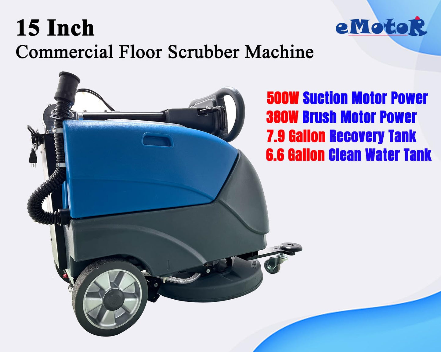 Emotor Walk Behind 15" Brush Floor Scrubber Machine, Battery Powered Hand-Push Commercial Industrial Floor Scrubber Machine 34.65''X22.83''X26.77'' (Blue)
