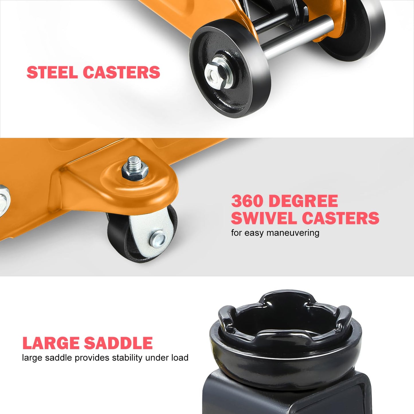 DNA Motoring Low Profile Hydraulic Trolley Service/Floor Jack, 1.5 Ton (3000 lbs) Capacity, Lifting Range 5.3"-12", Orange, TOOLS-00326-OG