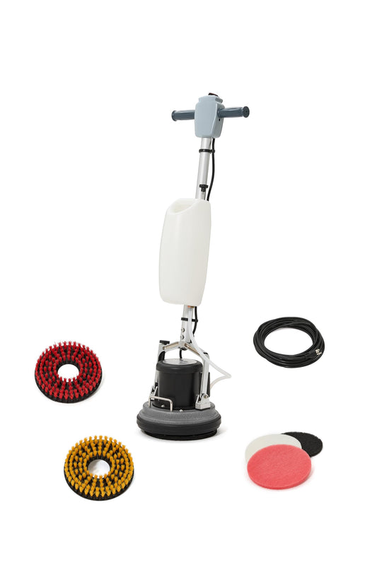 10" Heavy-duty Multi-Functional Floor Buffer Polisher Machine - Clean, Buff, Scrubb and Polish with Ease! Ideal for Carpets Too! Includes Optional Solution Tank, 2 Brushes and 3 Scouring Pads