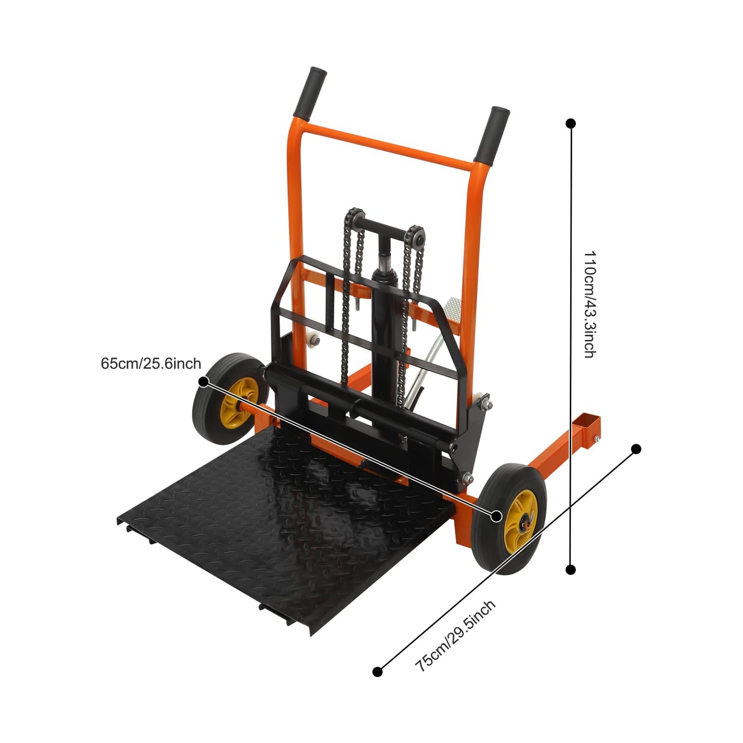 ZERNEIL Material Lift Winch Stacker, Manual Pallet Truck Dolly 441 lbs Capacity with 9in Rubber Casters, 2.36-15.7 in Lifting Height, Hydraulic Adjustable Lift Stacker