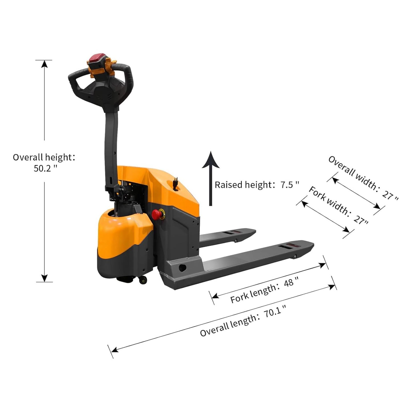 Apollo Electric Pallet Jack Truck 4400 Lbs. Capacity 48 x 27 Forks Powered Wakie Pallet Trucks with Multi-Functional Handle