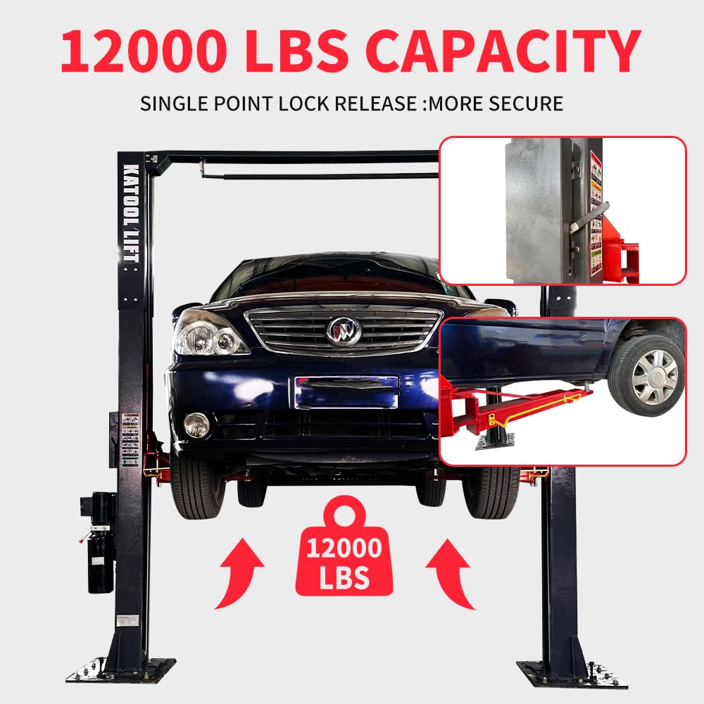 AM-120SD Two Post Car Lift 12000 lbs, 4HP Direct Drive with Single Point Lock Release, Heavy Duty Auto Hoist for Commercial Garage