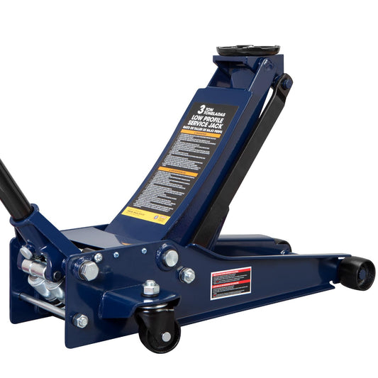 TCE ATZ830026XU-2 Ultra Low Profile Floor Jack: Heavy Duty Hydraulic Steel Service Jack with Dual Piston Quick Lift Pump and Detachable Handle, 6,000 LBS Capacity (3 Ton), Blue