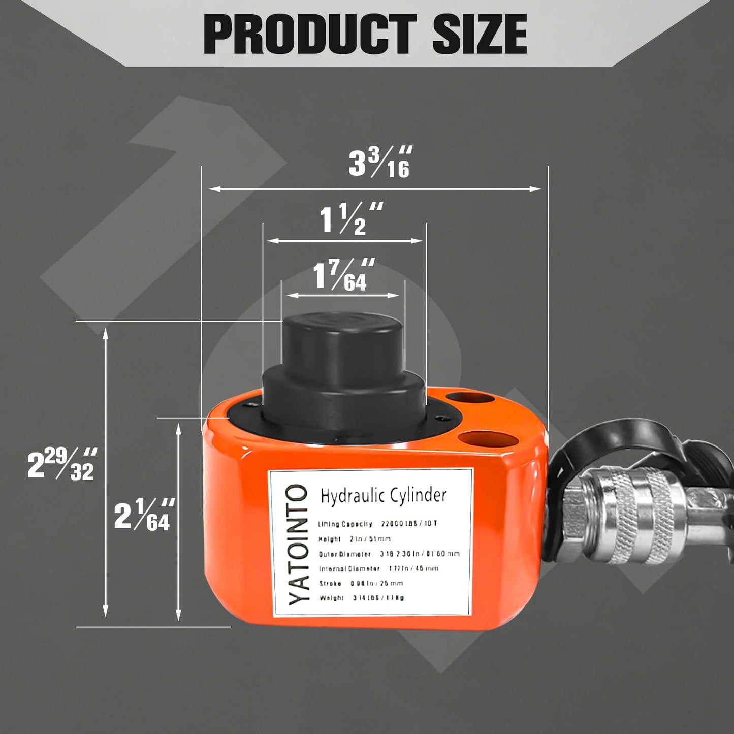 YATOINTO 10 Ton Low Profile Hydraulic Cylinder Jack Porta Power Ram 0.98" Stroke Hydraulic Jack for Short Distance Lifting & Leveling(Orange-Red)