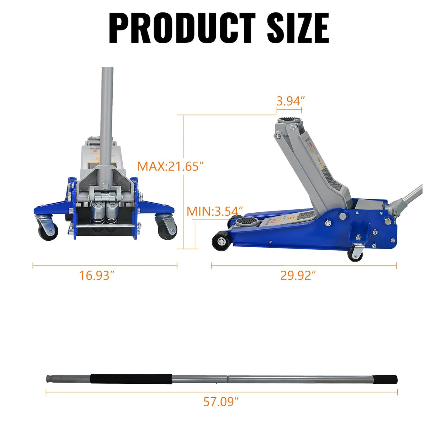 5 Ton Heavy Duty Hydraulic Floor Jack, Low Profile Steel Service Jack, Dual Piston Quick Lift, CE Certified
