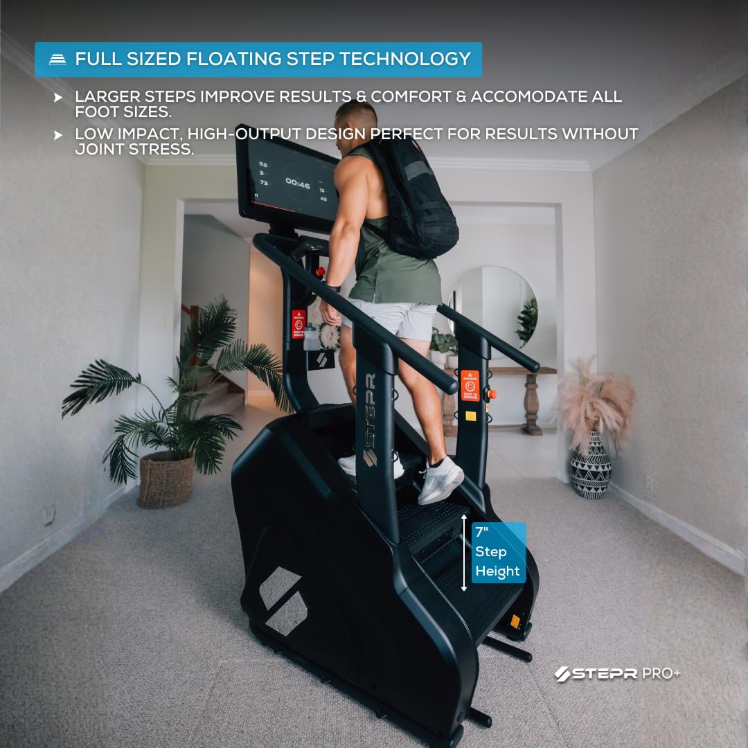 STEPR PRO+ Stair Master with 27" Touchscreen, Commercial Grade Stairmaster Machine for Home, 190 Steps/Min, Resistance Band Attachments, 400 lb Capacity