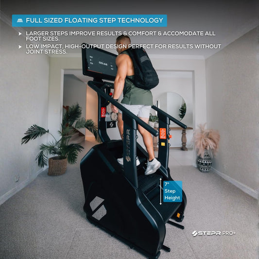 STEPR PRO+ Stair Master with 27" Touchscreen, Commercial Grade Stairmaster Machine for Home, 190 Steps/Min, Resistance Band Attachments, 400 lb Capacity