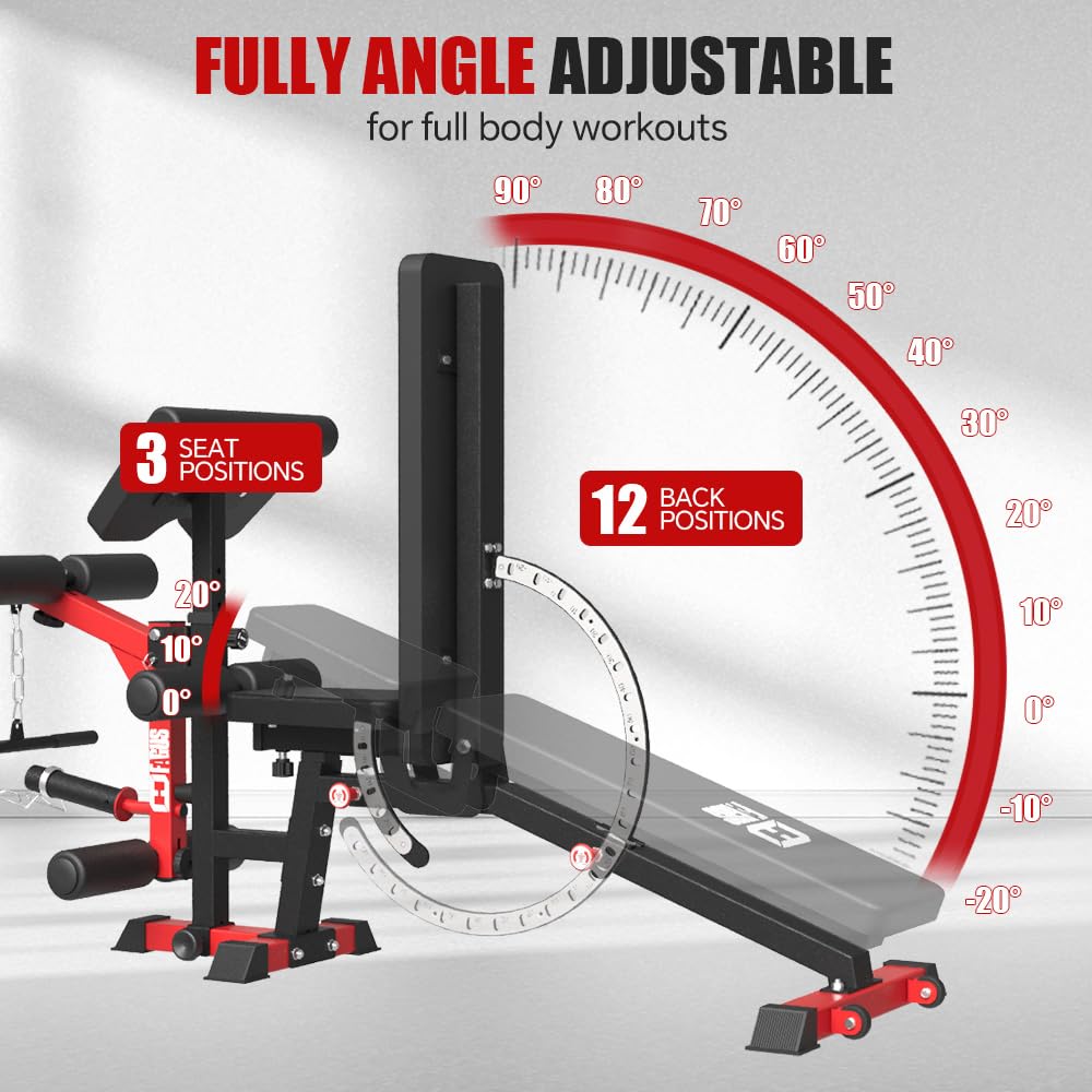 FAGUS H Commercial Smith Machine with Weight Bench Combo, 4000LB Power Cage Squat Rack with Lever Arm, Leg Press, Multi-Function Linear Bearing Cable Crossover Machine for Home Gym, Red