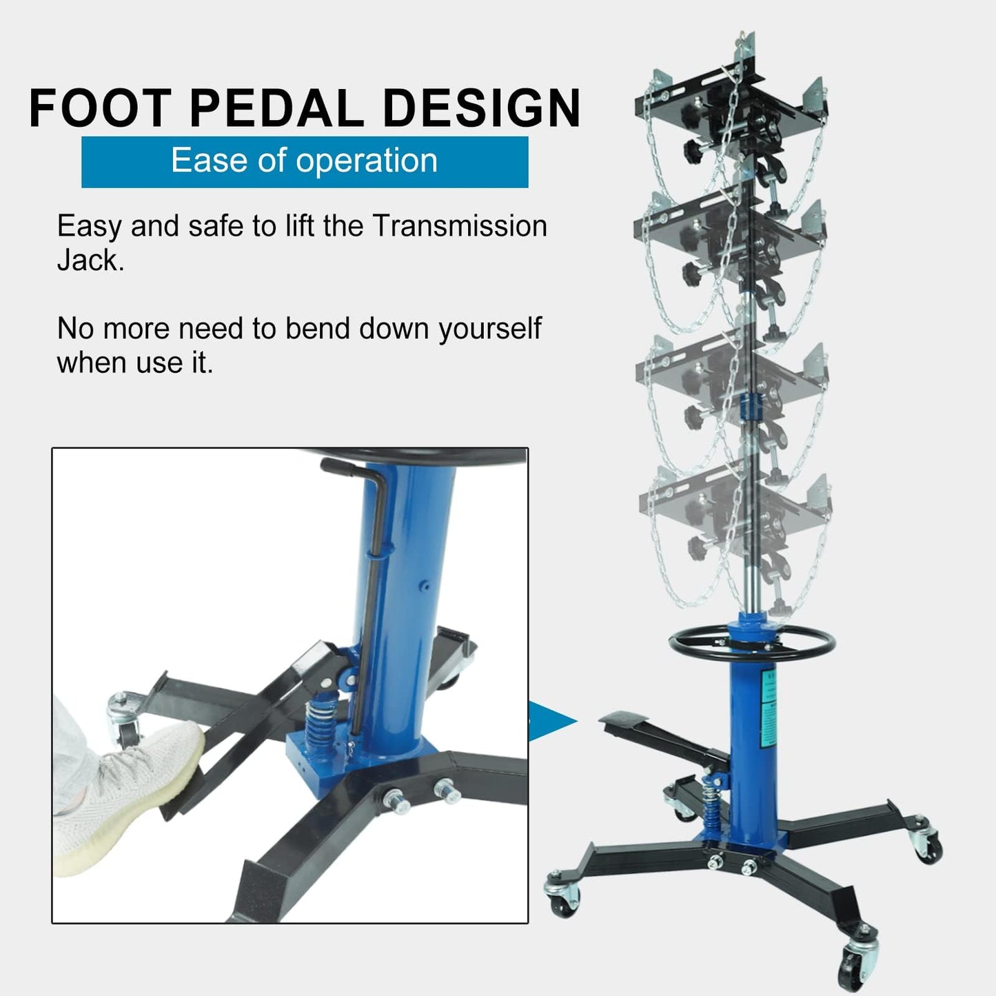 BLACKHORSE-RACING Transmission Jack, 1660lbs / 0.75 Ton 2 Stage Hydraulic Telescopic Jack with Foot Pedal, 35" - 72" Adjustable Height Lift Hoist Heavy Duty