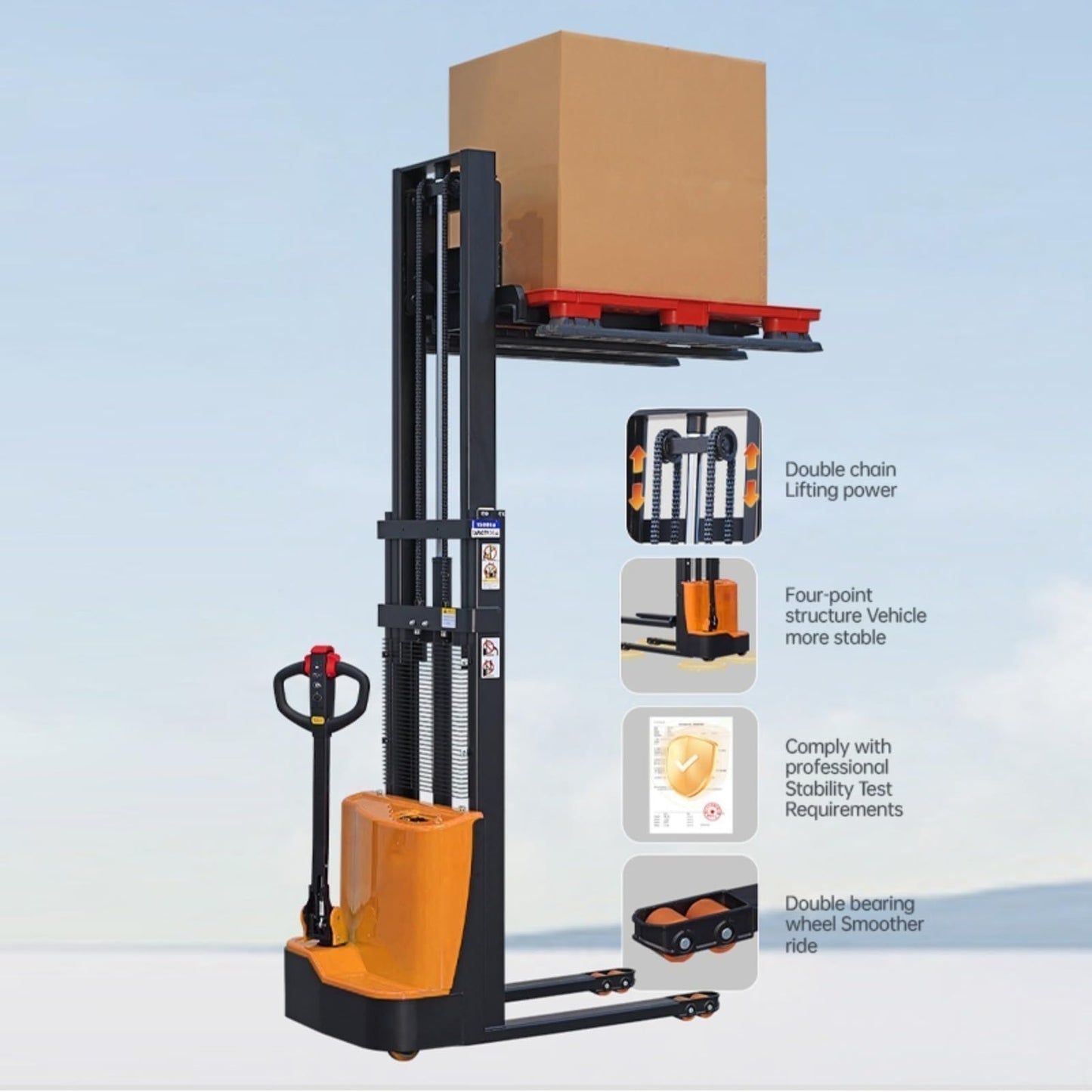 Electric Pallet Transport Forklift Stacker, Battery Powered Lift Truck Equipment, Walk Behind Hydraulic Stacking Machine, Warehouse Material Handling System, Pallet Lifting Equipment