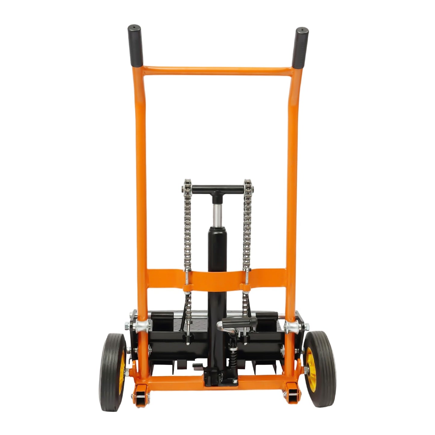 450lbs Hydraulic Material Lift Dolly Winch Stacker Pallet Jack Stacker Truck Forklift w/ 360°Rotating Casters + Lifting Plate,for Workshops, Warehouses, Factories,Height Adjustable 0-36 Inch