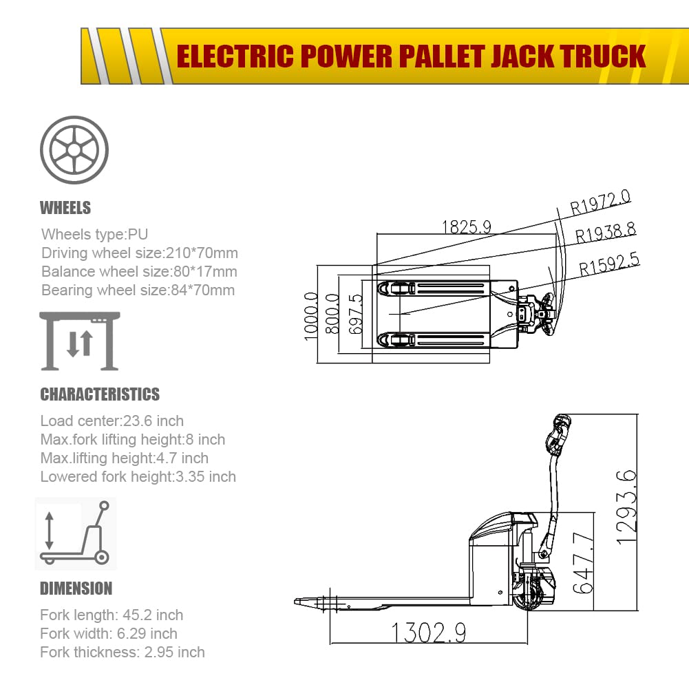 DMC-FPPS 3300lbs Semi-Electric Pallet Truck 48 “x27” Fork Material Handling Pallet Truck with Lithium Battery for Garage Shop Warehouse