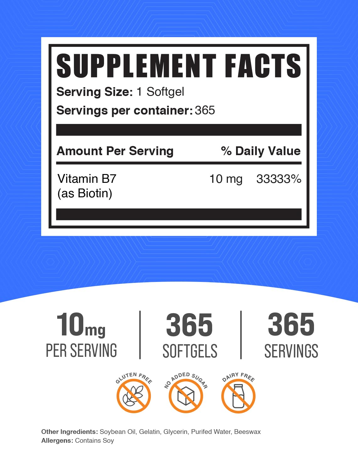 BulkSupplements.com Biotin 10000mcg Softgels - Vitamin B7, Biotin Vitamins for Hair, Skin and Nails, Biotin Supplement - Gluten Free, 1 Softgel per Serving, 365 Count (Pack of 1)