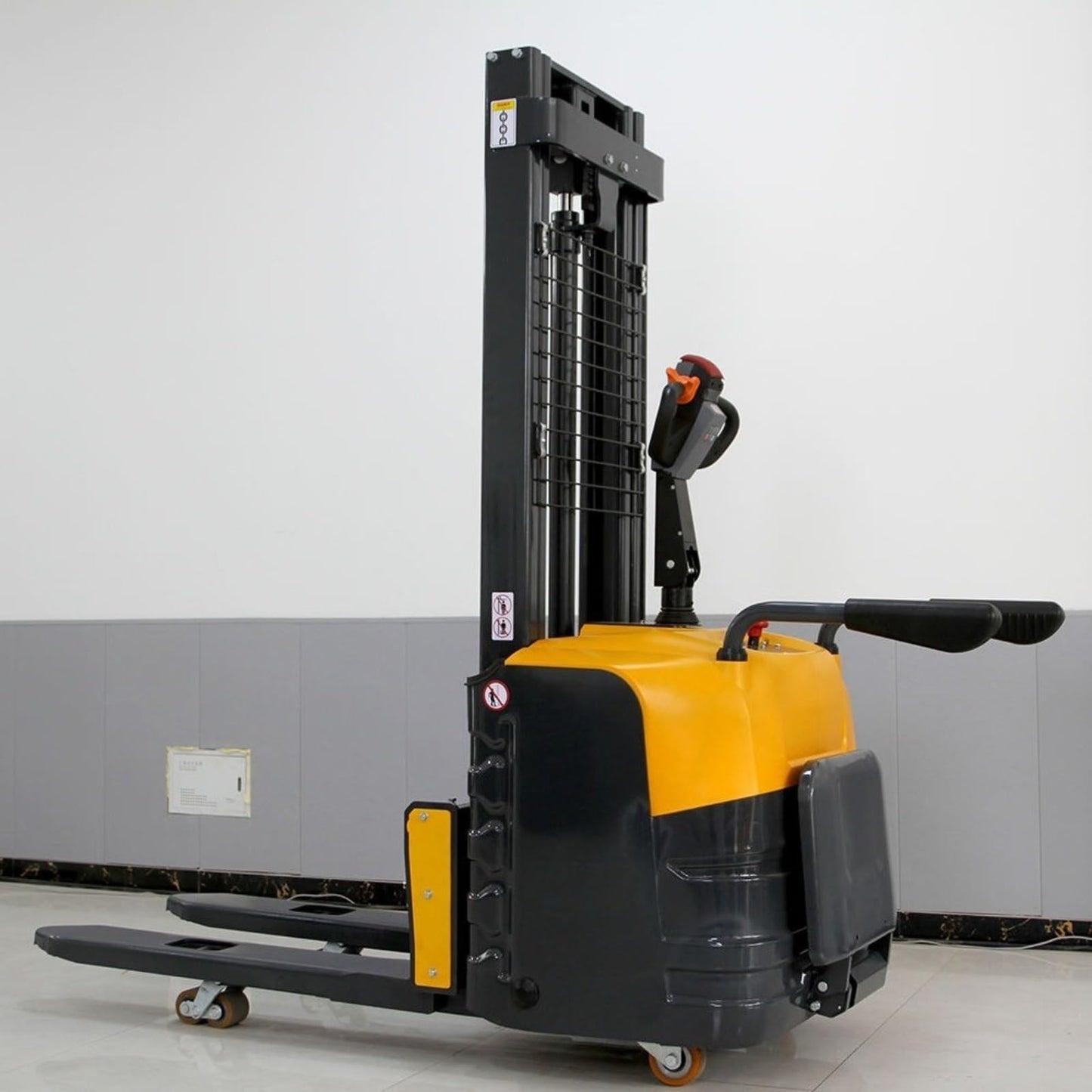 Electric and Manual Pallet Stacker, High Lift Mobile Stackers, Compact Hydraulic Stack Truck for Warehouse, Factory, Supermarket, Logistics, and Small Space Material Handling