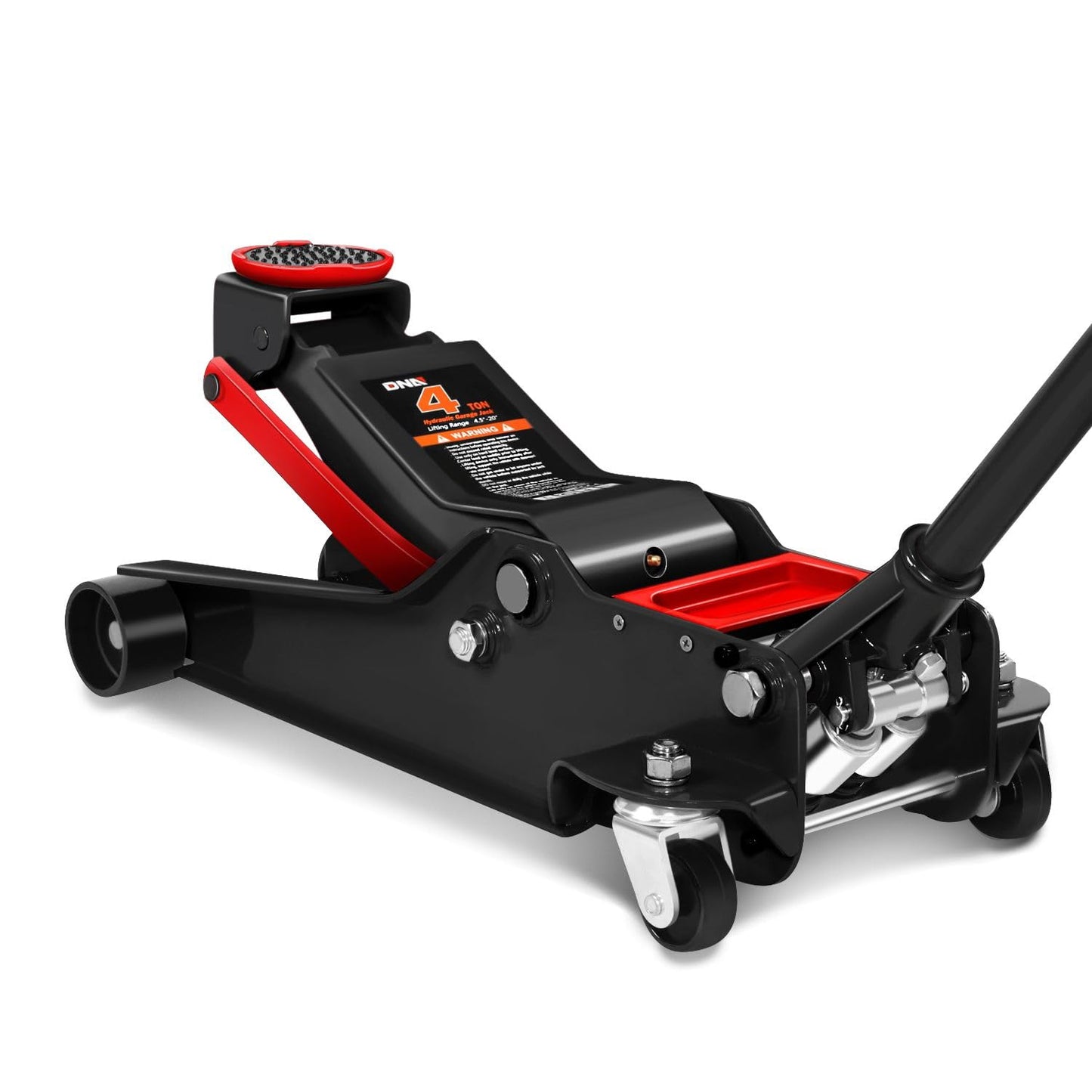 DNA Motoring Floor Jack 4 Ton (8000 lbs) Capacity, Fast Lift Low Profile Hydraulic Trolley Jack, Steel Heavy-Duty Service Car Jack, Lifting Range 4.5"-20", Black, TOOLS-00308-BK