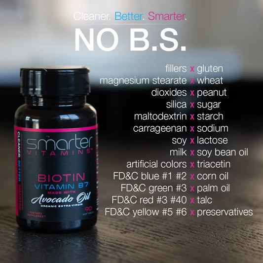 (2 Pack) Smarter Biotin 5000mcg in Avocado Oil, Vitamin B7, Non-GMO, 90 Mini Liquid Softgels, No Soy