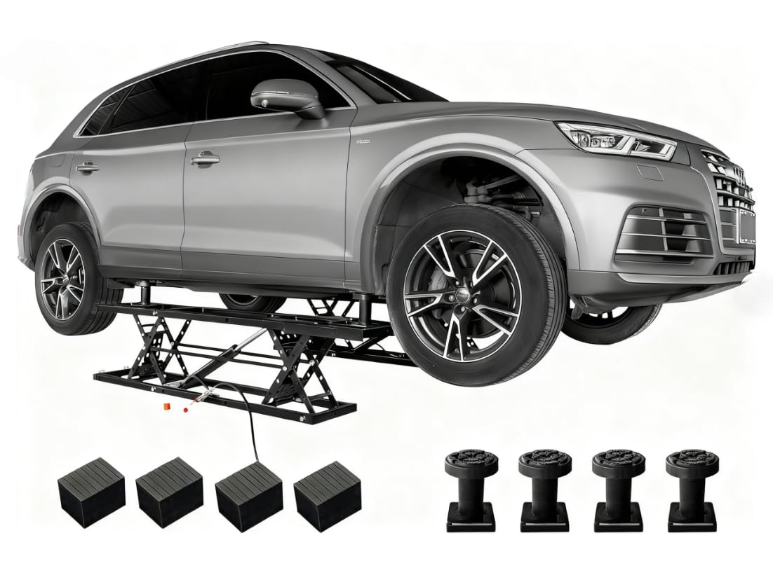 Heavy-Duty Portable Car Lift,Height Adjustable Scissor Jack with Locking Levers&Wheels,Steel Mobile Clearfloor Lift for Cars,SUVs,Light Trucks,Home Garage&Professional Workshop Use (Black, 5000 LBS)
