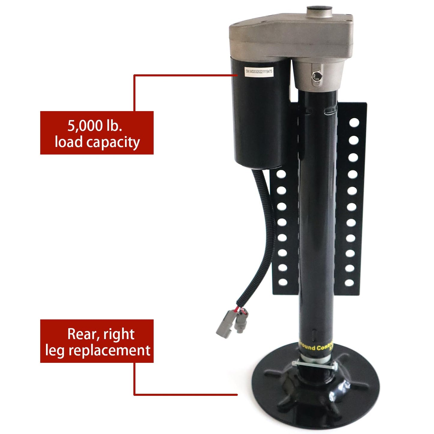 5th Wheel RV Jack Right Leg, Ground Control 3.0 Automatic 5th Wheel RV Leveling System Rear Hall Effect Jack with Motor, 5000 lbs, Black 344792