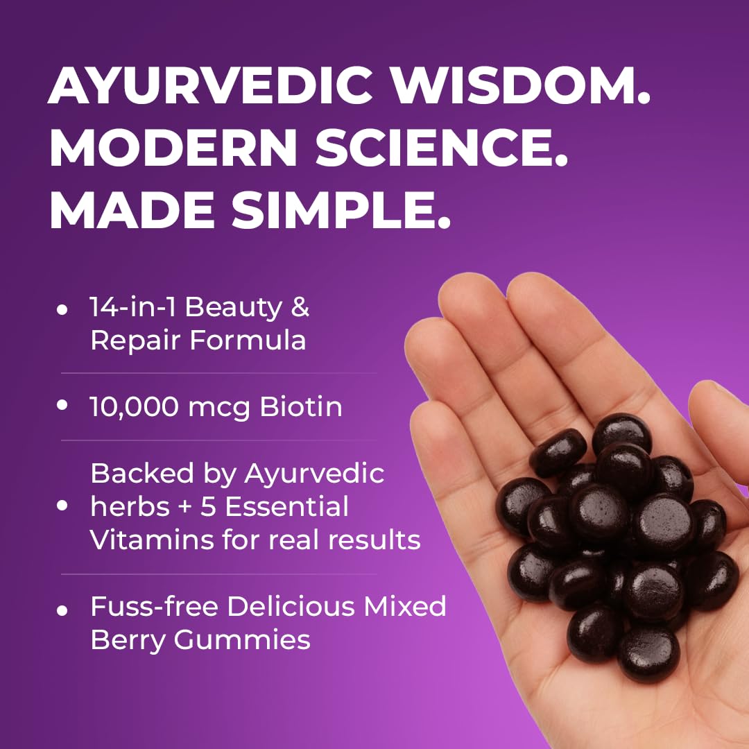 The Wellness Project 14-in-1 Hair, Skin & Nails Gummies with 10,000 mcg Biotin, Keratin, Hyaluronic & Folic Acid, Vitamins A, B5, B6 & B12 & Sea Buckthorn | for Women & Men | Tasty Mixed Berry Flavor