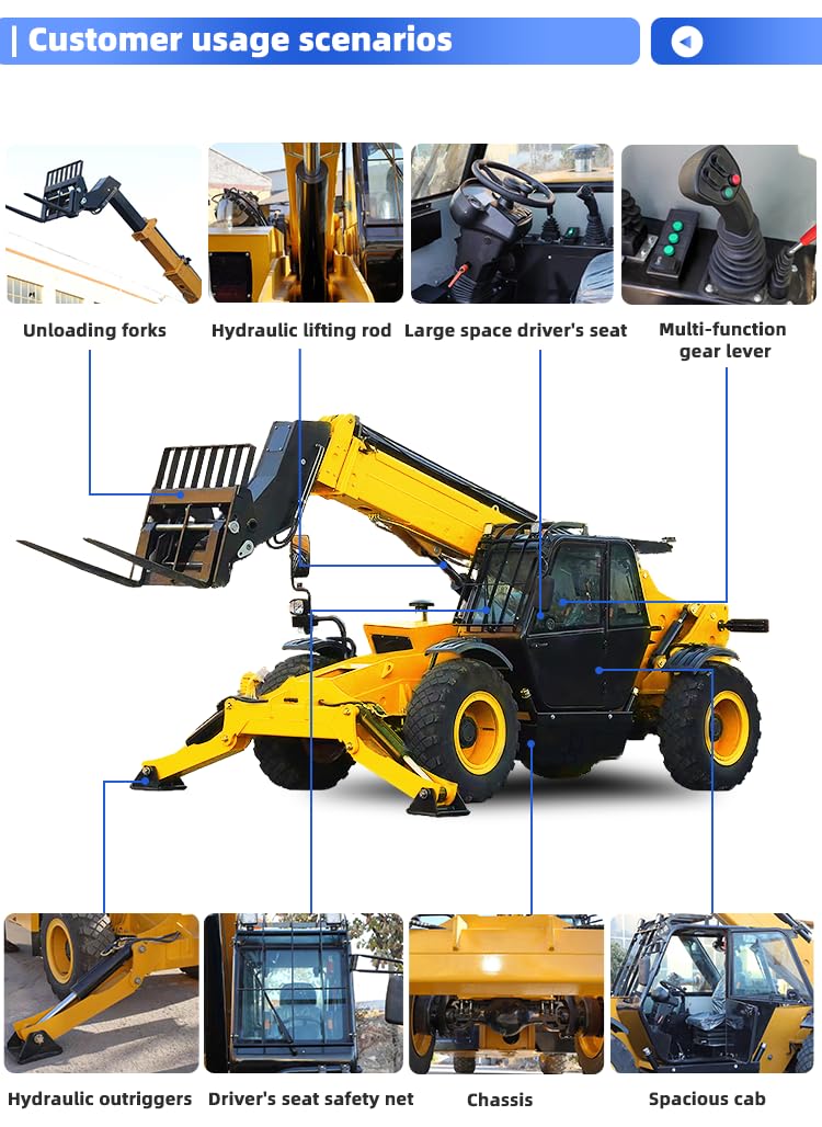 Telescopic Forklift Truck for Construction and Warehouse Material Handling with Telehandler Lifting System