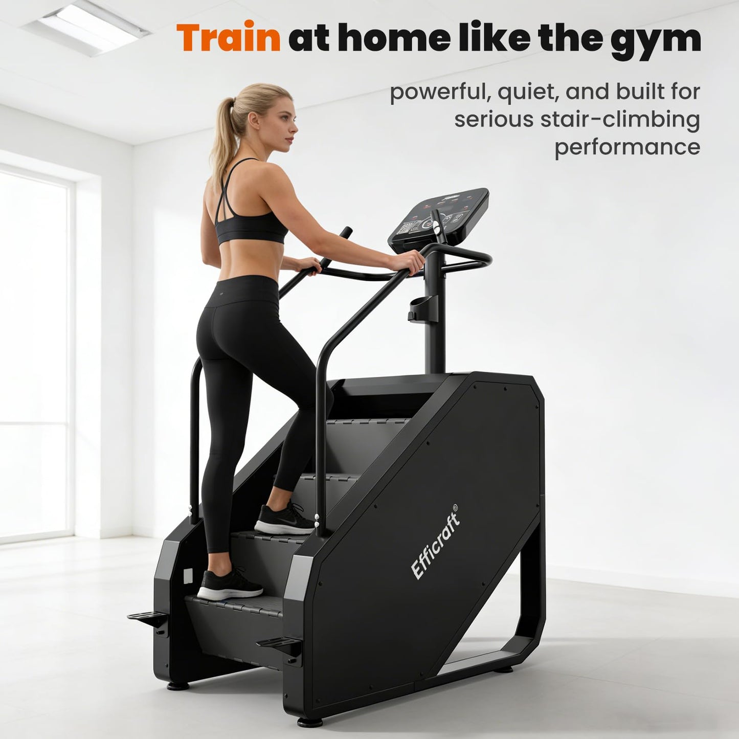EFFICRAFT Stair Stepper Machine, Commercial Grade Stair Master for Exercise at Home, Continuous Climbing Exercise Machine for Cardio, 15 Speed Levels Stair Master, 15-164 Steps/Min, Black