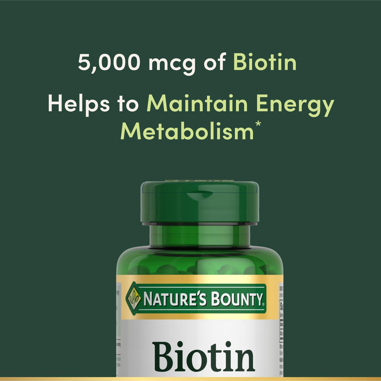 Nature's Bounty Biotin, Supports Metabolism for Cellular Energy and Healthy Hair, Skin, and Nails, 5000 mcg, 150 Softgels