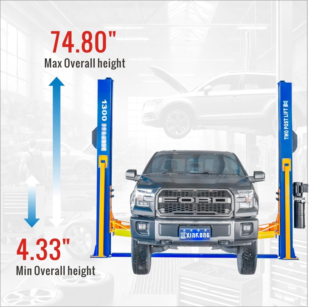 XK-1300 Auto Lift 220V Car Lift 3+3 Enhanced Lifting Arm Capacity 13000 Lbs Two Post Truck Hoist with 36 Months Parts Replacement