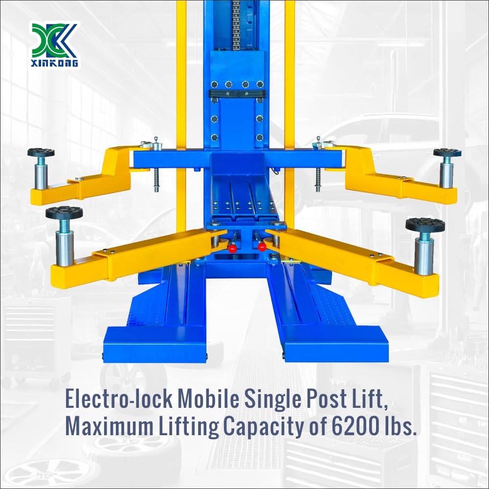 XK-6200-E Mobile Single Post Electric Unlock Lift Maximum Lifting Capacity of 6200 lbs with 12 Months Parts Replacement