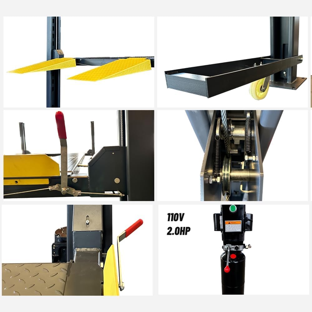 KATOOL 8500lbs 4/Post Car Lift 3.0HP Parking Lift with Double Locks More Safety Extra Height Width Length 70.8" Lifting Height 4 Post Storage Service Lift for Home Garage and Shop, Gray
