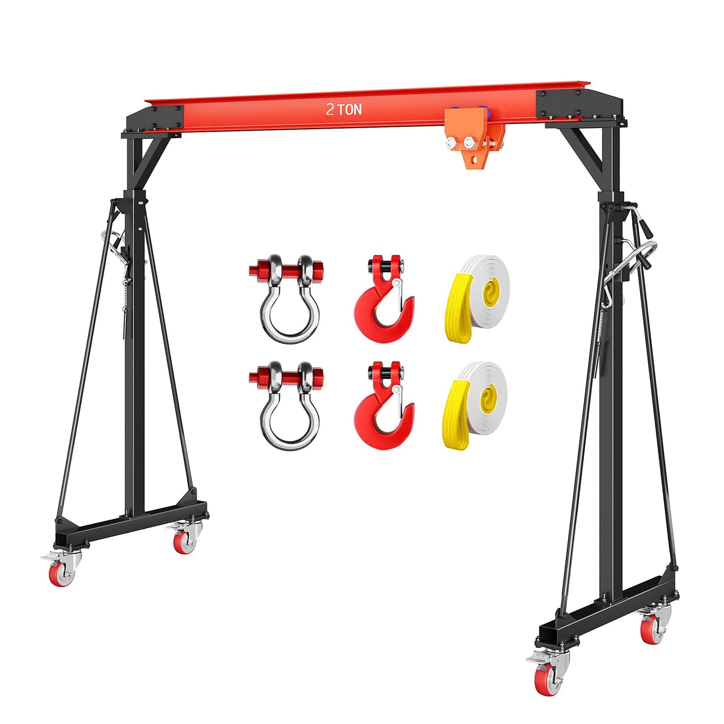 2 Ton Gantry Crane, 8-12 FT Adjustable Height, 4400LBS Shop Lift Hoist with Manual Trolley, Hook & Shackles for Warehouse, Factory
