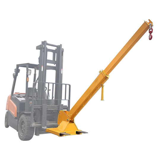 JARYANNIX Forklift Jib Boom Crane, 2T 12ft Forklift Mobile Crane with 2 Hooks Hoist, 0-75° Adjustable Tilt, for Towing Handling Equipment, Adjustable Telescopic Booms Attachments