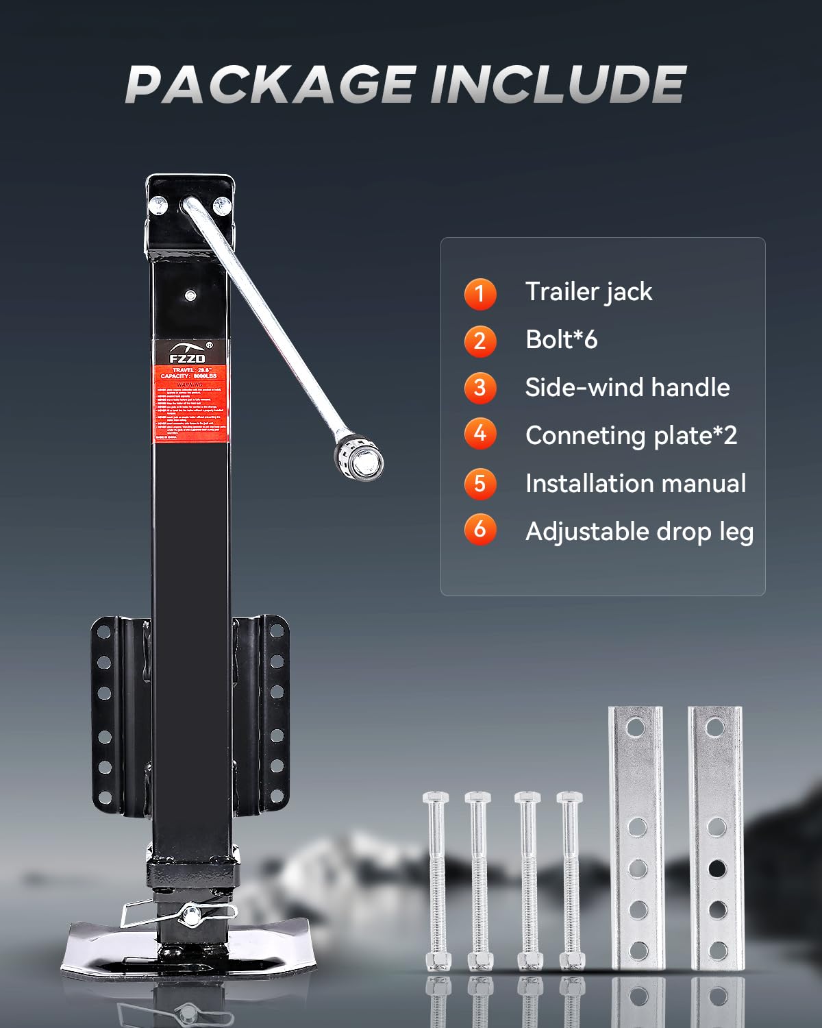 FZZD 8000 lbs Heavy Duty Trailer Jack, 28.6" Vertical Travel, Adjustable Drop Leg, for Utility Trailers, Yacht Trailers, Boat Trailer Jacks,Black