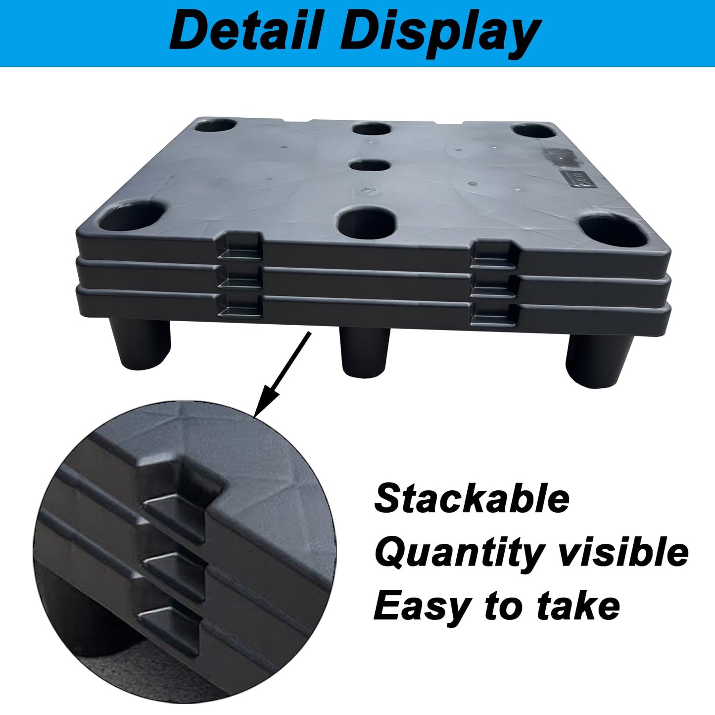 2 Pcs Heavy Duty Plastic Pallets, 31.5"x23.6"x5.5" Industrial Storage Platform, Dynamic Load 1102 lbs/Static Load 1764 lbs, Warehouse Stacking Pallets for Logistics and Warehousing (Black)