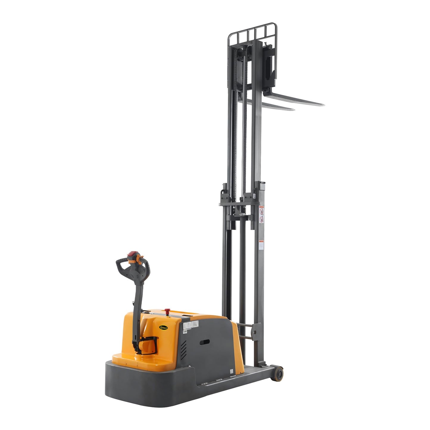 Apollo Full Electric Pallet Stacker, Counterbalanced Forklift, 3300 Lb. Capacity Material Lift, 118" Lifting Height Powered Pallet Lifter with Straddle Forks