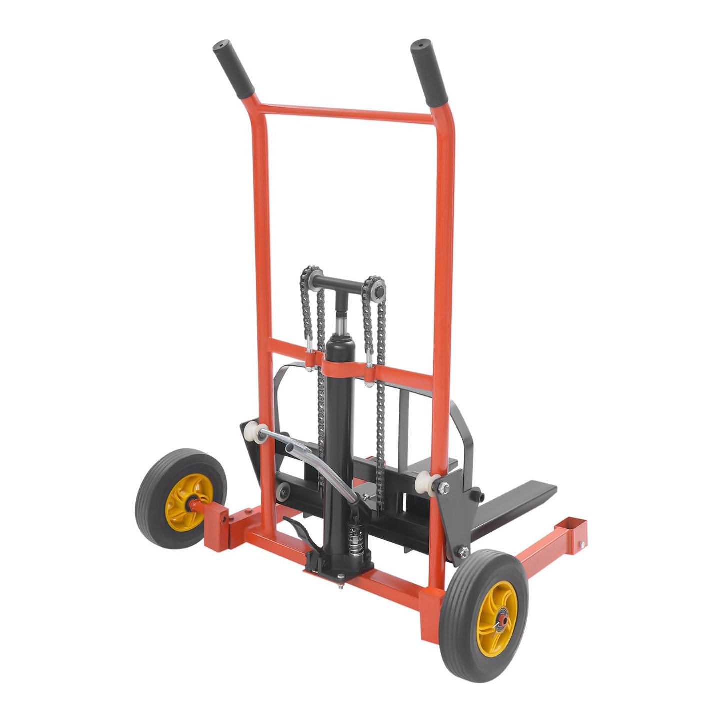 BRICZUNA Hydraulic Material Lift Pallet Truck Dolly Adjustable Forklift Stacker Pallet Jack Hydraulic Material Lift Winch Stacker for Workshops & Warehouses, Tangerine (36" H, Max. Load 577 Lbs)