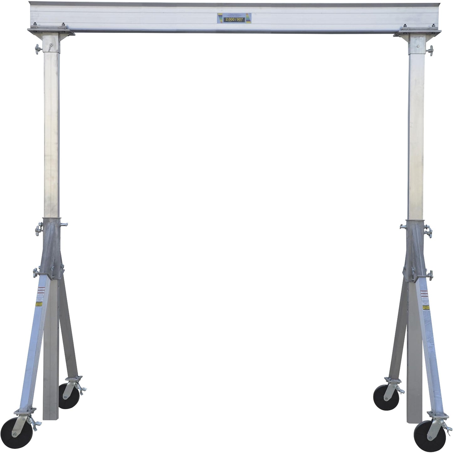 Vestil AHA-2-8-10 Aluminum Adjustable Height Gantry Crane with Glass Filled Nylon Casters 8 Ft. Wide x 10 Ft. Max Usable Height 2,000 Lb. Capacity Silver