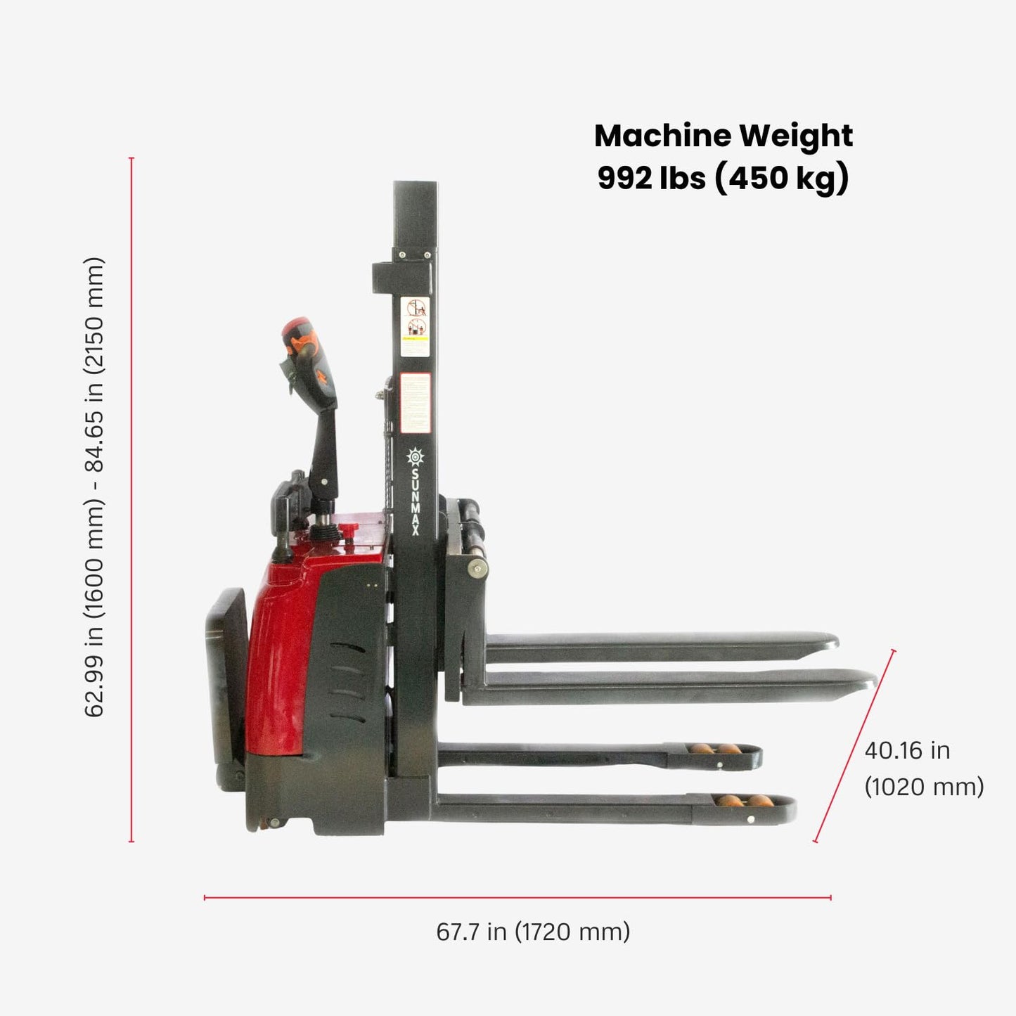 Full Electric Pallet Stacker, 3300 lb Capacity, 78" Lift Height, Walk-Behind Material Lift for Open-Bottom Pallets, Warehouse Stacker