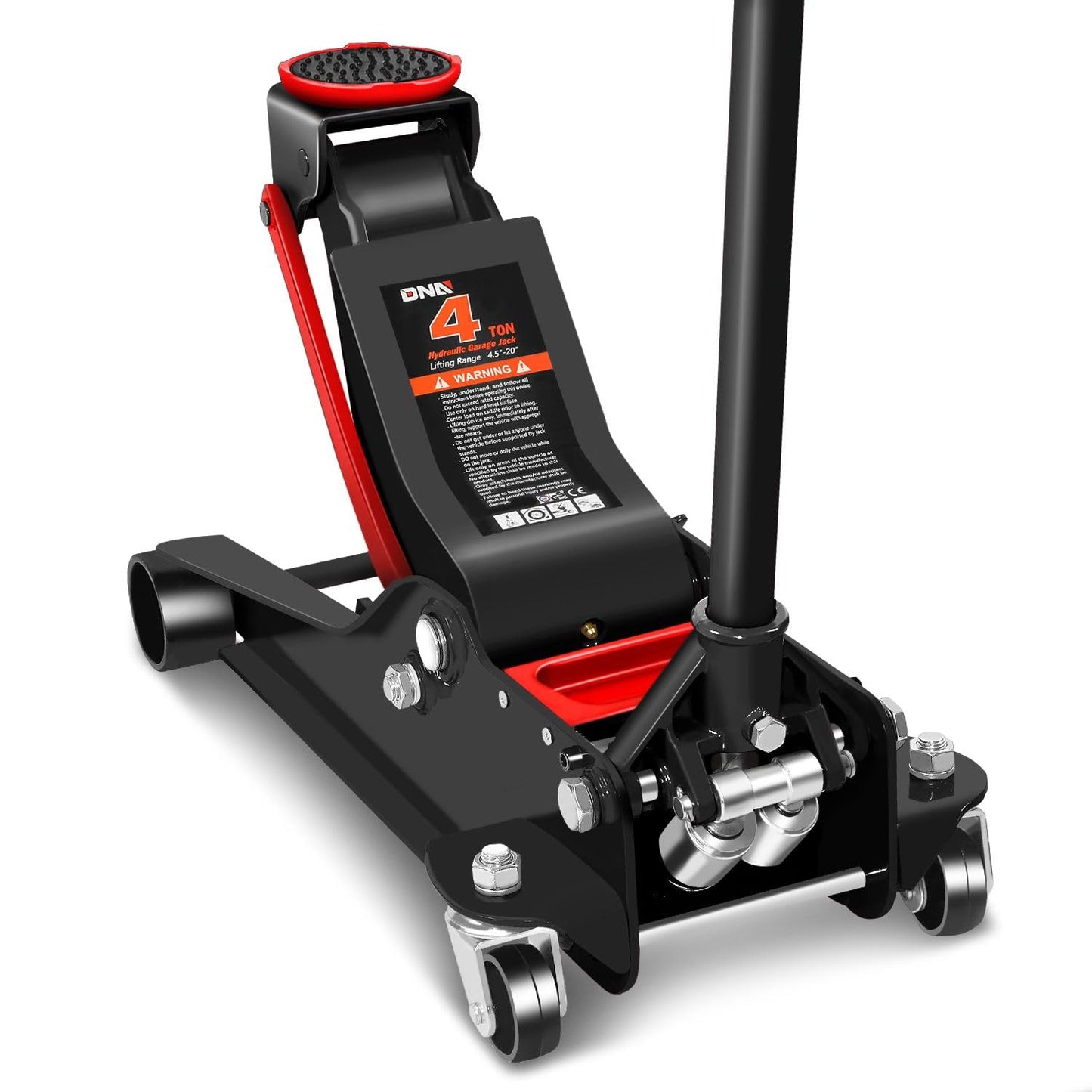 DNA Motoring Floor Jack 4 Ton (8000 lbs) Capacity, Fast Lift Low Profile Hydraulic Trolley Jack, Steel Heavy-Duty Service Car Jack, Lifting Range 4.5"-20", Black, TOOLS-00308-BK
