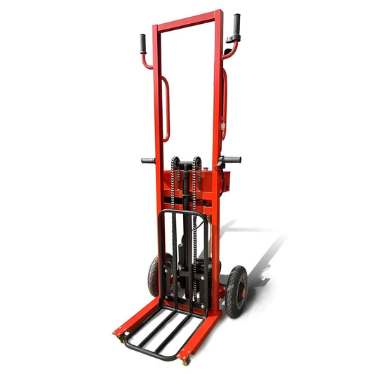 660LBS Load Capacity Fully Electric Material Lift, 4.9FT Height Lift Electric Hydraulic Pallet Stacker, Portable Electric Drive Fork Lift Truck Dolly