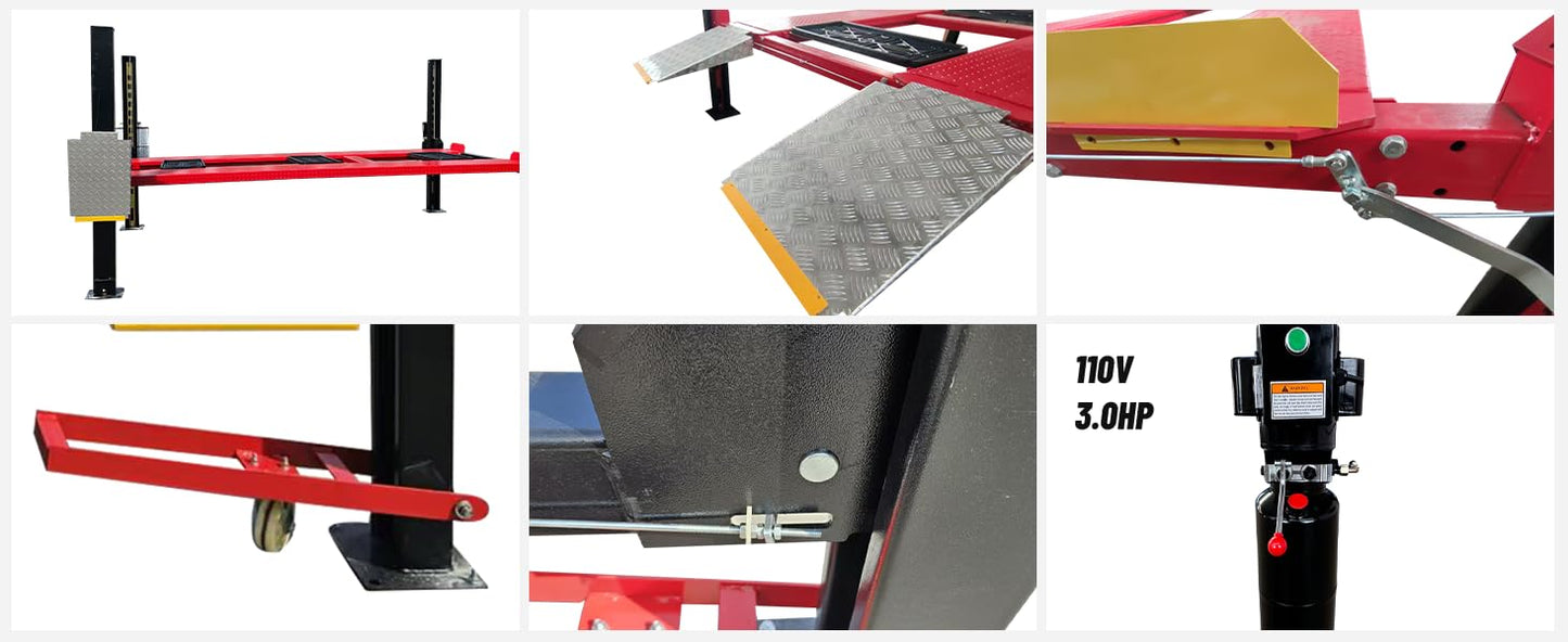 KT-4H950 3.0 HP Heavy Duty with Oil Tray, Jack Tray 84.5'' lifting Height 4 Post Car Lift Auto Parking Lift Aluminous Ramp with Casters