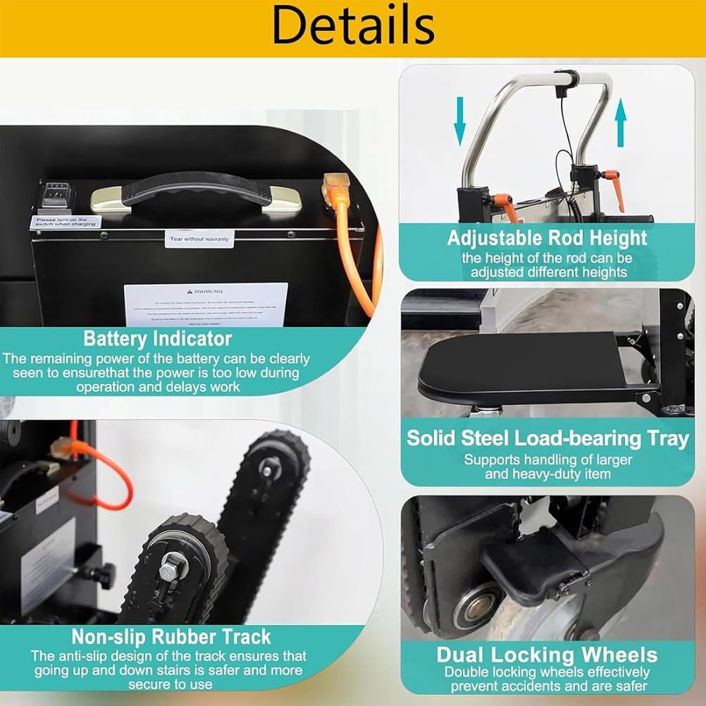 Electric Stair Climber Heavy Object Sack Truck Removable Battery Load Capacity for Straight Curved Stairs Effortless Heavy Load Transport Electric Stair Climbing (E)