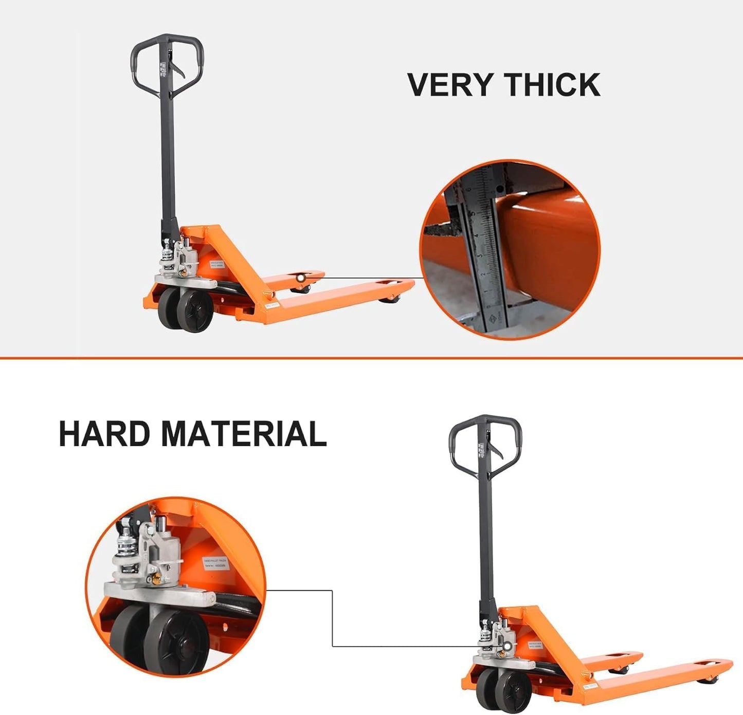 Tory Carrier Manual Pallet Jack 5500 Lb. Capacity, Industrial Pallet Truck 48" × 27" Fork Size Standard Heavy Duty Hand Trucks with PU Wheels