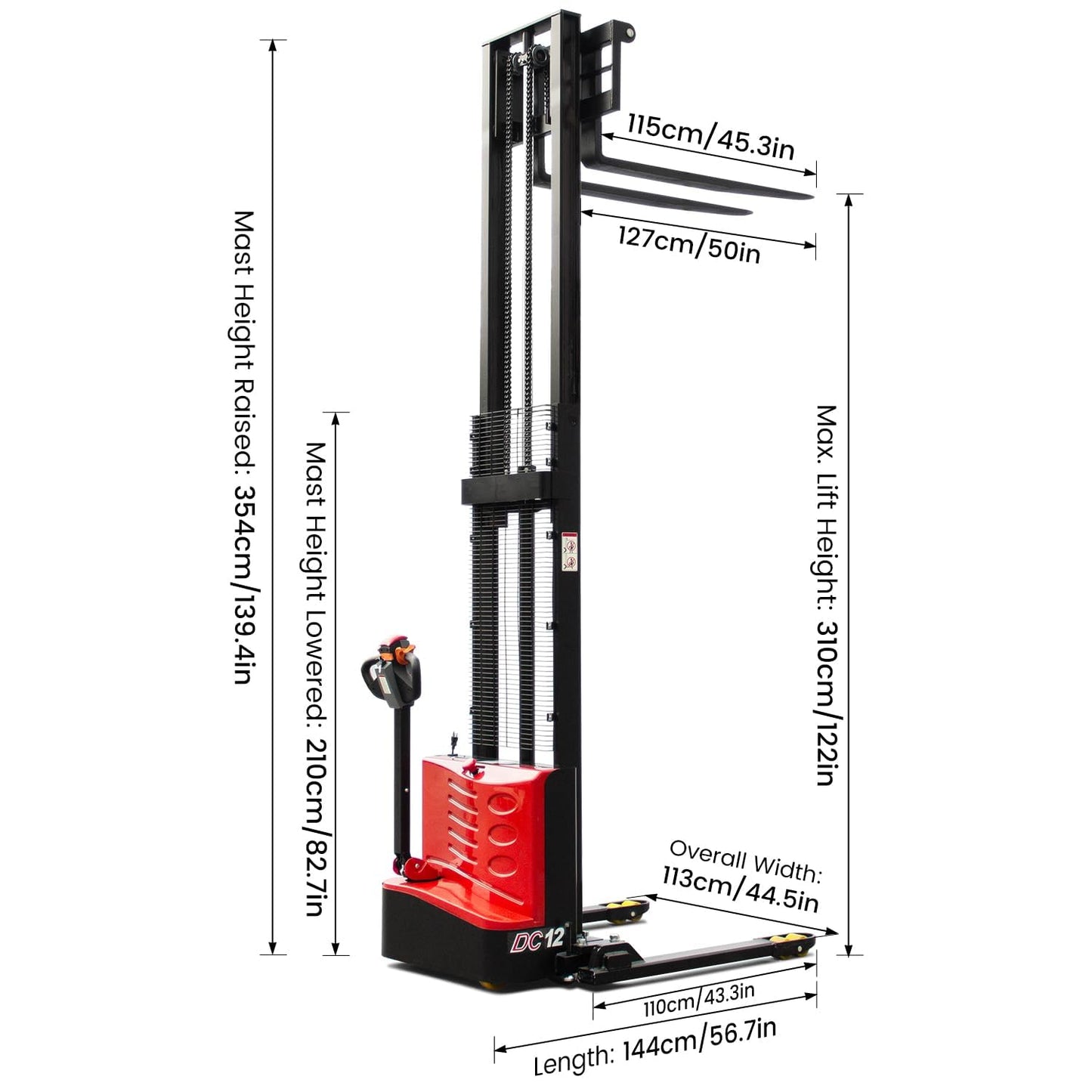 Fworkleft Full Electric Pallet Stacker, 2640 lbs Capacity, Lithium Battery Powered Walkie Stacker with 118" Lift Height, Straddle Legs & Adjustable Forks for Warehouse