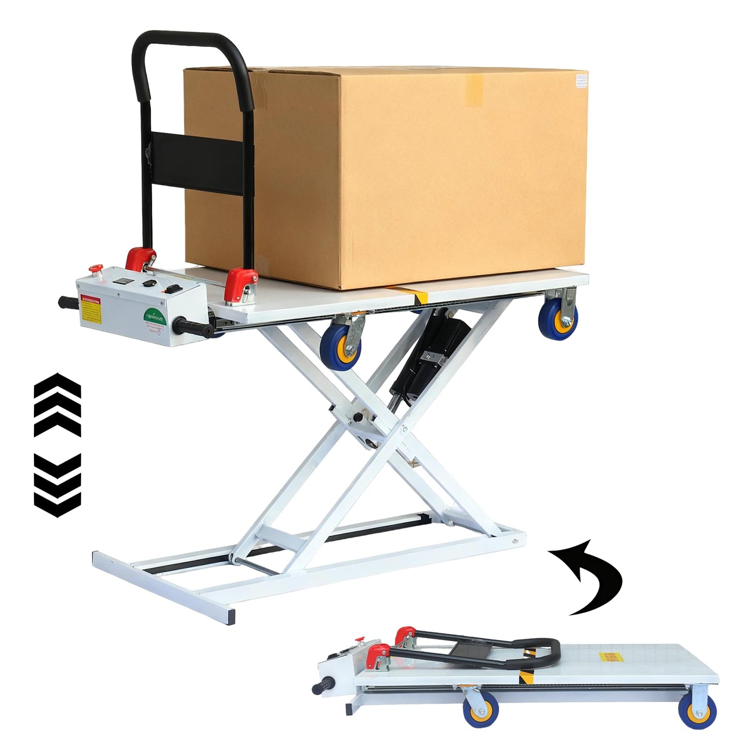 Electric Hydraulic Lift Table Cart- 48V 661 LBS Capacity Folding Platform Truck for Loading/Transporting Goods onto Trucks & Warehouses