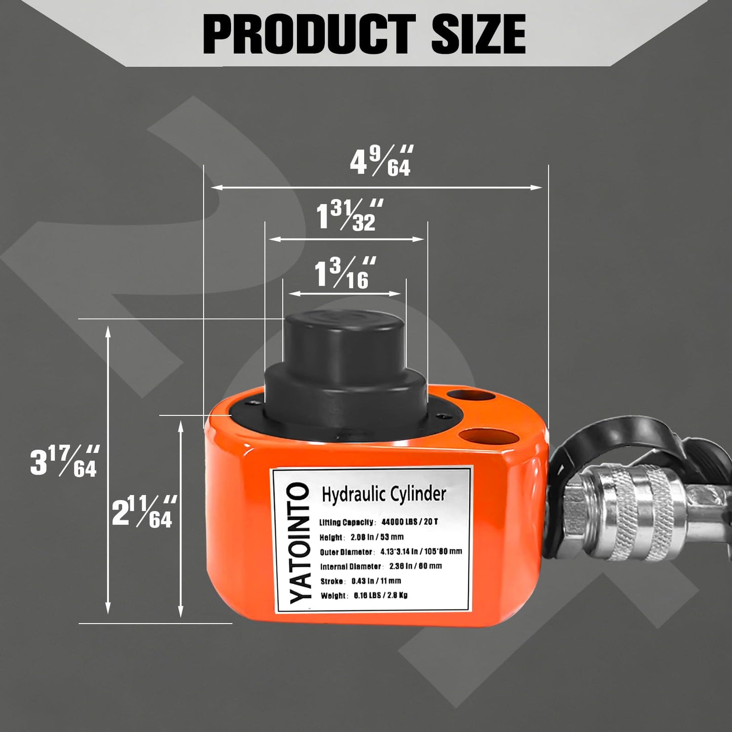 YATOINTO 20 Ton Low Profile Hydraulic Cylinder Jack Porta Power Ram 1.18" Stroke Hydraulic Jack for Short Distance Lifting & Leveling(Orange-Red)