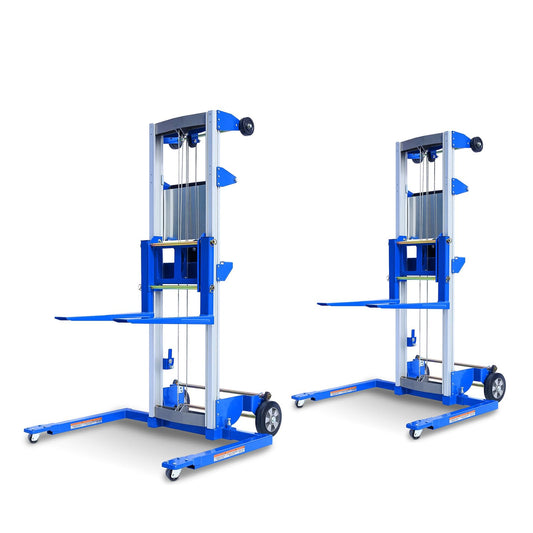 ELOMBR 2PCS Material Lift Winch Stacker, 1.97"-70" Height Range, 500 lbs Capacity, Adjustable Straddle Hand Winch Lift Trucks for Warehouse, Factory, 42.90" L x 43.30" W